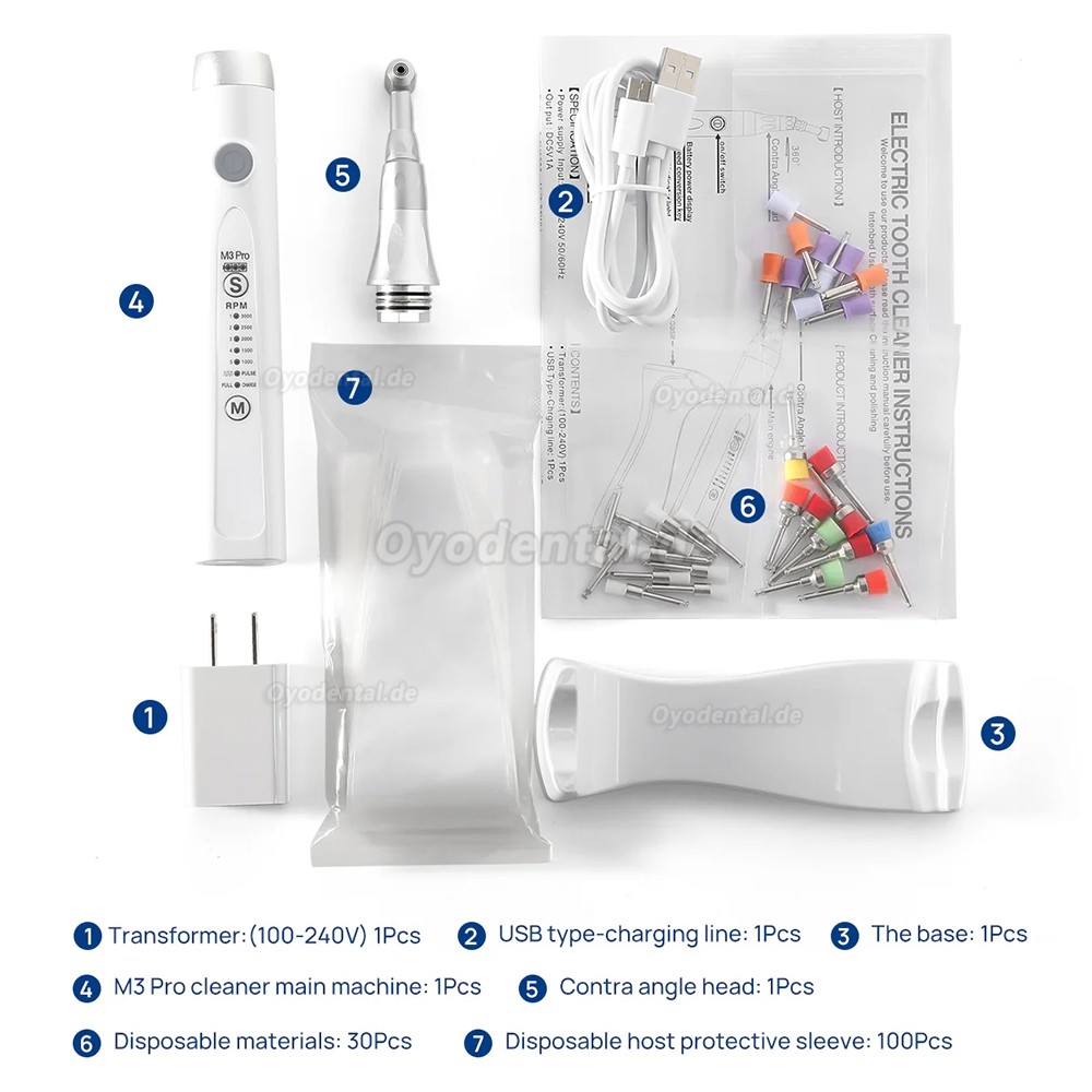 M3Pro Kabelloses Dental Prophylaxe Handst&uuml;ck 5 Geschwindigkeiten 360&deg; Rotation